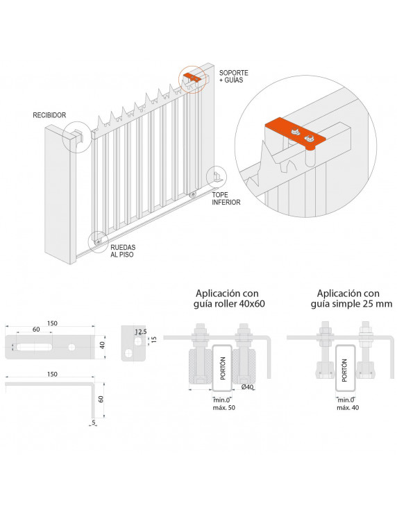 SOPORTE PORTON 60X150 MM