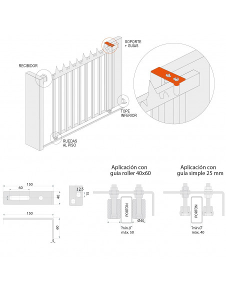 SOPORTE PORTON 60X150 MM
