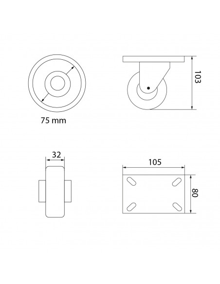 RUEDA GIRATORIA SIN FRENO 170KG POLIURETANO