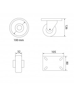 RUEDA GIRATORIA SIN FRENO 170KG/100MM NYLON TÉCNICO 2
