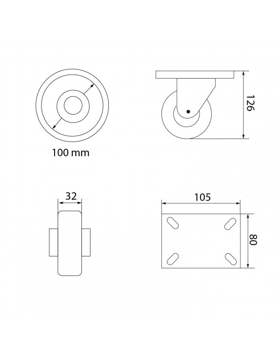 RUEDA GIRATORIA SIN FRENO 170KG/100MM NYLON...