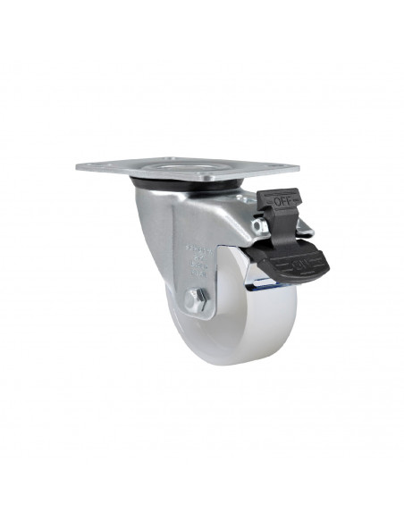 RUEDA 4" HORQUILLA GIRATORIA  INOXIDABLE Y FRENO 170 KG NYLON