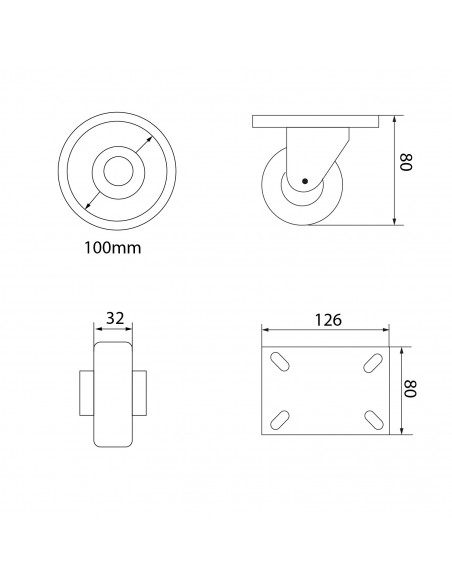 RUEDA 4" HORQUILLA INOXIDABLE GIRATORIA 170 KG NYLON
