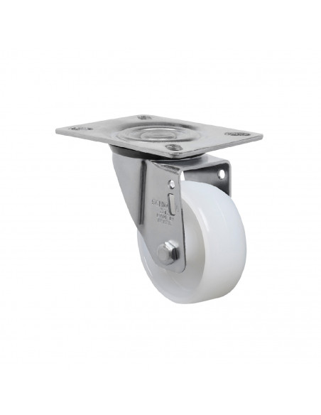 RUEDA 3" HORQUILLA INOXIDABLE GIRATORIA 150 KG NYLON