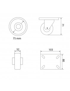 RUEDA 3" HORQUILLA INOXIDABLE GIRATORIA 150 KG NYLON 2