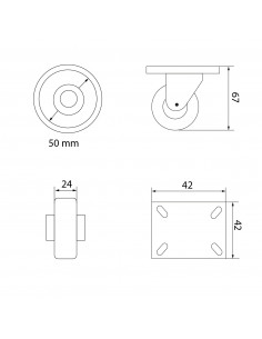RUEDA 2" HORQUILLA GIRATORIA 40 KG GEL HUMO 2