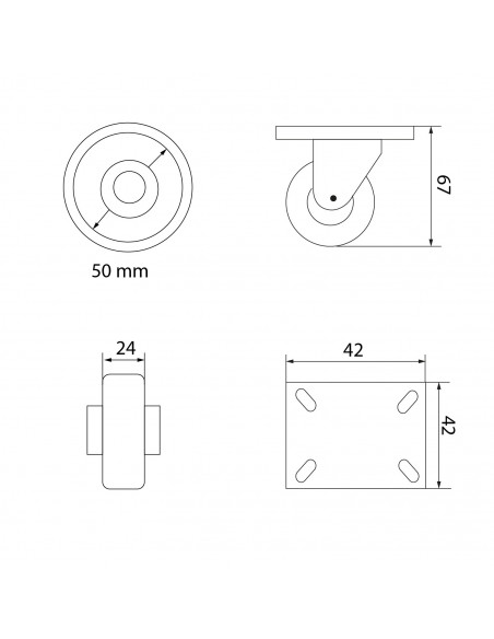 RUEDA 2" HORQUILLA GIRATORIA 40 KG GEL HUMO