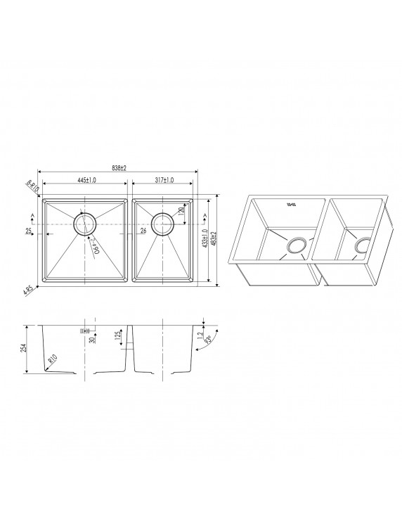 LAVAPLATO B/C 2 CUBAS 903014 C/DESAGUE Y SIFON