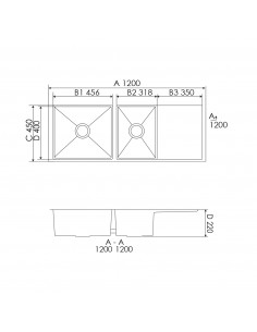 LAVAPLATO B/C 2 CUBAS 905001 C/DESAGUE Y SIFON INOX SATIN 2