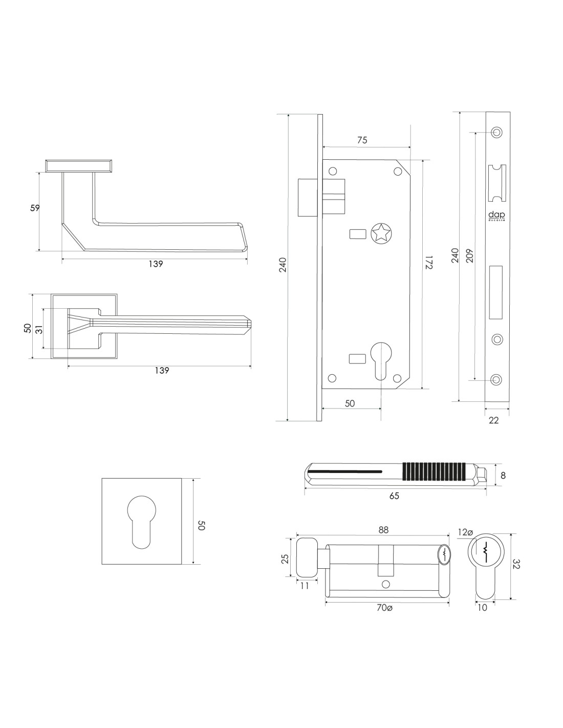 CERRADURA TUBULAR 1803 MANILLA ACCESO NIQUEL SATIN