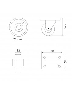 RUEDA GIRATORIA CON FRENO 150KG NYLON TÉCNICO 2