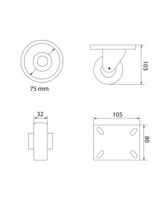 RUEDA GIRATORIA SIN FRENO 80KG POLIURETANO 2
