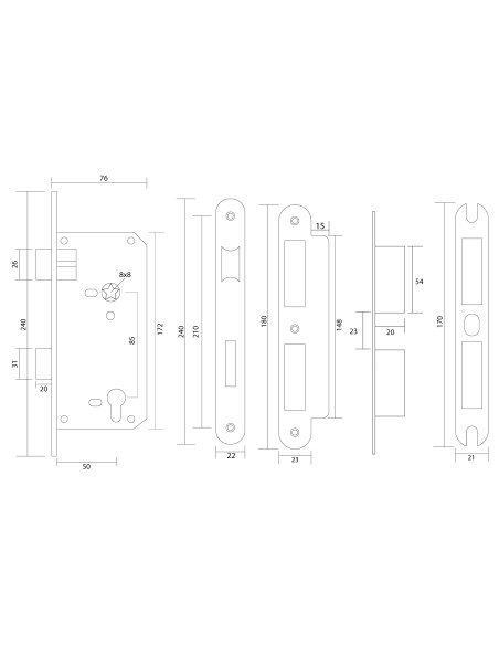 CERRADURA 5085 EMBUT. MULTIPLE R5/8