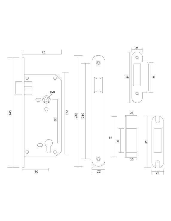 CERRADURA 5085 EMBUT. L/PASO R5/8